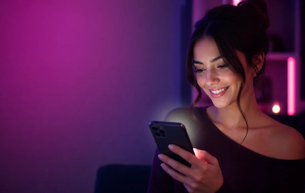 Smiling AI companion visual facing the visitor